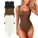 Women's Sleeveless U-Neck Bodysuit Slim Fit Stretchy Jumpsuit In 14 Colors - Black, White, Beige, Coffee, Light Grey, Rose Red, Green, Red, Pink_ecoleips.com