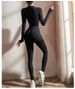 K Women's Fitted Gym Training Dance Zippered Long Sleeve Sensual Yoga Bodysuit_ecoleips.com