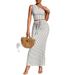 Women's Elegant Style Striped One Shoulder Cropped Top And High-Waisted Fishtail Maxi Skirt Two Piece Set_ecoleips.com