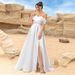 Women's Clothing Slit White Strapless Elegant Long Wedding Evening Dress_ecoleips.com