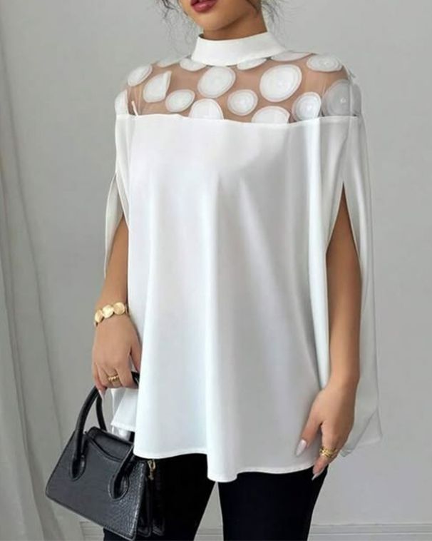 Women's Clothing Summer Solid Color Mesh Off Shoulder Bat Sleeve Elegant Tops_ecoleips.com
