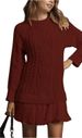 K Round-neck Twisted Knitted Sweet Mini Dress_ecoleips.com