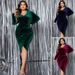 "Plus Size Bodycon Evening Dress – Long Sleeve High Waist Sexy Dress For Women, Stretchy Polyester Slim Fit Clubwear, Burgundy & Navy Blue"_ecoleips.com