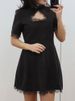 Tossy Black Lace Hollow Out Mini Dress Female Patchwork Short Sleeve Sexy High Waist Party Dress Women's Casual Printed Dress_ecoleips.com