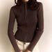 Women's Ribbed Knit Zip-Up Turtleneck Slim Fit High Waist Long Sleeve Top Streetwear Spring Fashion Stretch Fitted Shirt_ecoleips.com