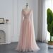 Women's Clothing Luxury Floor-Length Evening Gown With Flowing Sleeves – Slimming V-Neck, Waist-Cinching Design (Champagne/Pink/Blue/Green)_ecoleips.com