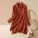Women's Loose Cotton Shirt V-neck Long Sleeve Slit Hem Top Retro Fashion Oversized Shirt_ecoleips.com