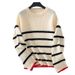 Women's Autumn/Winter Casual Long-Sleeved Knitted Sweater With Contrasting Color Stripes And Hood_ecoleips.com