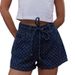 Women's Clothing High Waist Denim Women Summer Hot Girl Casual Straight Hook Flower Drawstring Denim Shorts_ecoleips.com
