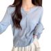 Blue Soft Cozy Knitted Sunscreen Cardigan Women, Stylish Design, Thin Long-sleeved Top Spring And Summer, Suitable For_ecoleips.com