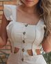 Women's Clothing women's elegant elegant waist hollow sleeveless button ruffled one piece shorts_ecoleips.com