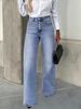 Women's Clothing Vintage Wash Denim Jeans For Women – Multi-Button Detail Straight Leg (S-XXL)_ecoleips.com