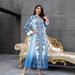 Women's Clothing Fashion Printed V Neck Loose Dress Female Beaded Hot Diamond Robe_ecoleips.com