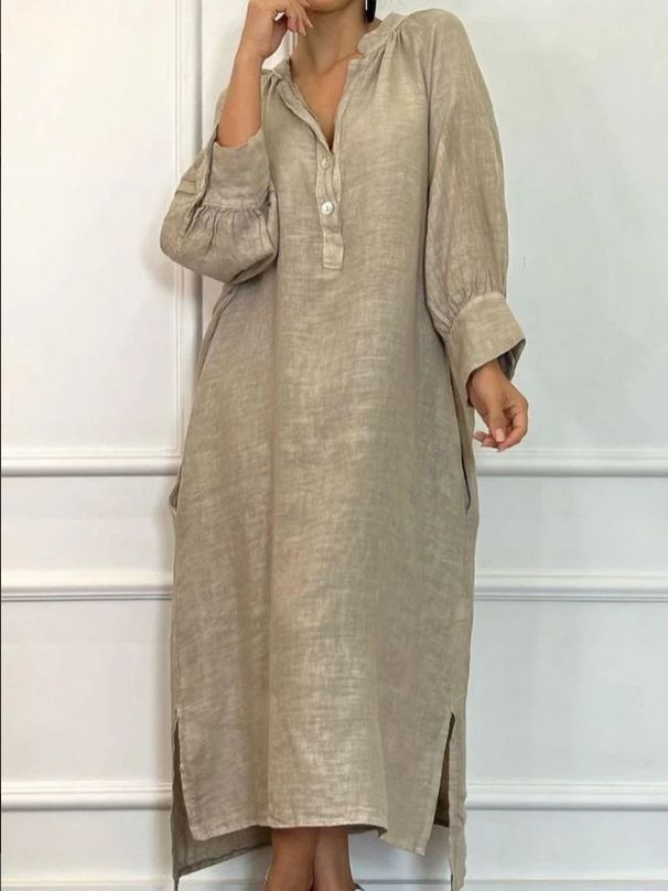 Women's Elegant Solid Color Long Dress Spring Autumn Simple Button Pocket Design Regular Fit_ecoleips.com