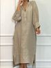 Women's Elegant Solid Color Long Dress Spring Autumn Simple Button Pocket Design Regular Fit_ecoleips.com