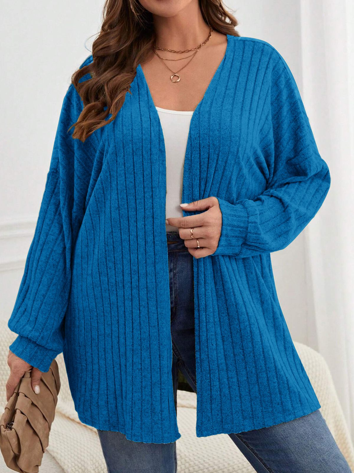 Women's Long Sleeved Solid Color Knitted Cardigan Top Loose Fit Autumn/Winter Outerwear For Plus Size Clothes_ecoleips.com