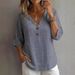 Women's V Neck Button Loose Top Cotton Linen Summer T-Shirt European And American Style New 2026_ecoleips.com