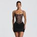 summer New European And American Women's With Elegant Square Neckline, Lace Print, Fishbone Waist-cinching, Fitted Skirt Dress For Women
_ecoleips.com