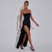 Glamorous Solid Bodycon Dress, Dazzling Fine Glitter Fabric, High Slit Detail, Skinny Slimming Silhouette, Sexy Evening Party Wear_ecoleips.com