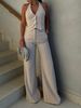 Women's Clothing Apricot Commuter Halter Vest Set Casual Pants_ecoleips.com
