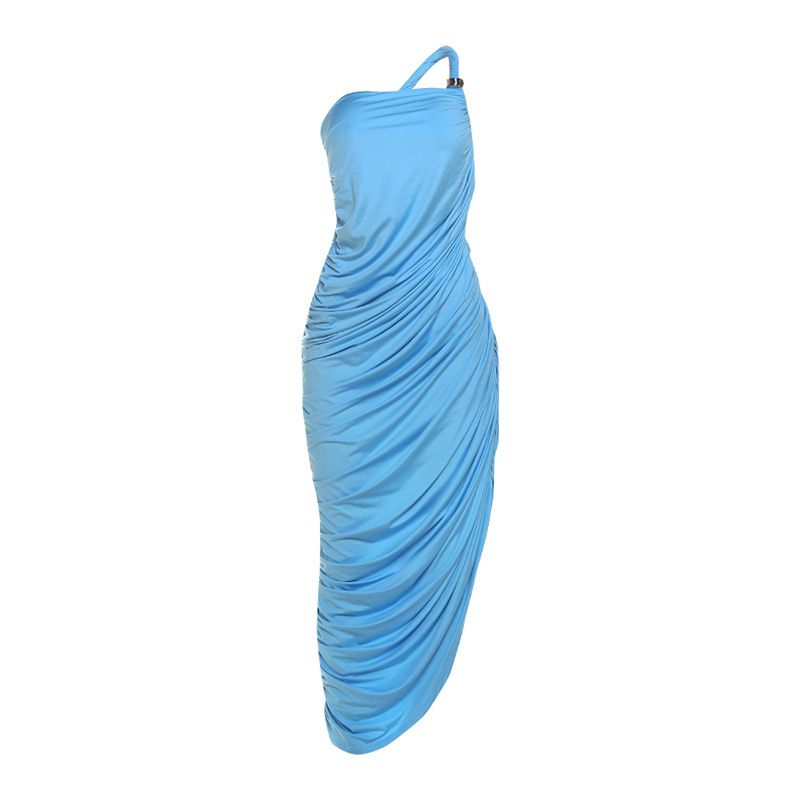 Sexy High-Slit Wrap Dress – Crisscross Backless Design With Stretchy Milk Silk Fabric (S-L, Blue)_ecoleips.com