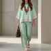 Women's Striped Two Piece Set European American Style Casual Loose Fit Summer Vacation Wide Leg Pants Fashion Cross Border_ecoleips.com