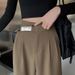 Women's Clothing High Waist Drape Wide Leg Pants Casual Loose Floor Length Double Button Straight Suit Pants_ecoleips.com