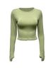 AB417 Early Spring Casual Versatile New Top Solid Color Round Neck Slim Fit Cropped Long Sleeve T-Shirt For Women_ecoleips.com
