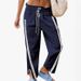 Casual Sports Pants For Women Y2K Sporty Stretch High-Waisted Drawstring Side Striped Straight Leg_ecoleips.com