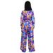 Women's High-Waisted Jumpsuit - Flowy Wide-Leg Jumpsuit With Long Sleeves & Belt Detail - Casual Office Wear - Blue/Green (S-2XL)_ecoleips.com