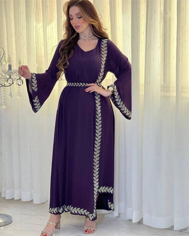Eid Muslim Women Dress Arab Long Robe Diamonds Sashes Abaya Jalabiya Kaftan Islam Vestidos Ramadan Dresses Morocco Dubai Abayas_ecoleips.com