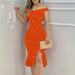 Tight-Fitting Strapless Sexy Ruffle Hem Slit Mid-Length Glitter Women's Dress_ecoleips.com