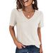 Elegant V-Neck Short Sleeve T-Shirt Top For Women - Soft Polyester Casual Blouse Vintage Inspired Courtly Lock Design Versatile For Office Daily Wear_ecoleips.com