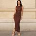 Women Sexy Slim Fit Metal Decor Hip Wrap Pencil Dress Shirred Sleeveless Bodycon Party Evening Cocktail Dress_ecoleips.com