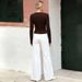 Voya Foreign Trade European And American Retro Brown V-neck Long-sleeve Top For Women With Buckle Design, Slim-fit Pleated_ecoleips.com