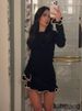 Tossy Fashion Women's Knit Mini Dress Ruffled Autumn High Waist Elegant Slim Party Dress Patchwork Knitwear Sweater Female Dress_ecoleips.com