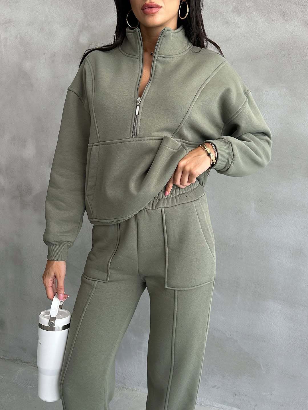 Aria Basics Aria Basics 2025 Spring European And American Women's Clothing Two-Piece Set Sweatshirt Fleece Sports Street Casual Fashion_ecoleips.com