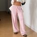 Women's Soft Knit Lounge Pants – Elastic Drawstring Waist, Loose Fit, Breathable Polyester, Solid Colors (Pink, Gray, Dark Gray, White, Black)_ecoleips.com
