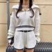 "Women's Wool Knit Sweater & Shorts Set - Winter Warm Two-Piece Outfit With Zipper, Soft & Stylish (White, Pink, Navy Blue, One Size)"_ecoleips.com
