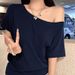 1pcs Summer Women Basic Model Solid Color T-Shirt Lady Short-Sleeved Skew Collar T-Shirt Female Street Style Sexy Slim Fit Tee_ecoleips.com
