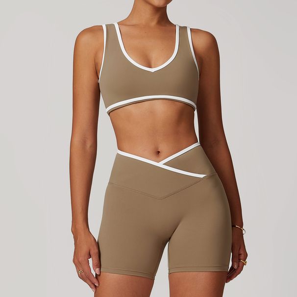 Women's Clothing Cross High Waist Sports Suit Female Contrast Color Backless Tight Nude Yoga Suit Running Fitness_ecoleips.com