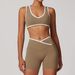 Women's Clothing Cross High Waist Sports Suit Female Contrast Color Backless Tight Nude Yoga Suit Running Fitness_ecoleips.com