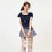 Round-neck, Back-cutout, Tie-bow Short-sleeve T-shirt For Women, 2026 Summer Plaid Color-blocked Cropped Top_ecoleips.com