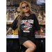 Women's Casual Black T-Shirt round Neck Short Sleeve Breathable Cotton Polyester Top Loose Fit Print Design for Spring/Autumn Summer_ecoleips.com