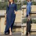 Denim Shirt Collar Dress With Pockets - Casual Flared A-Line Maxi Dress For Women (S-5XL, Dark Blue/Black/Light Blue)_ecoleips.com
