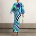 Women's European American Style Printed Shawl Back Slit Two Piece Dress Set Cross Border Positioning Independent Website_ecoleips.com