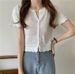 Summer New Hollow Knit Short Sleeve Sweet Cute V-Neck Cardigan Slim Fit Slimming Top For Women Trendy_ecoleips.com