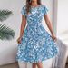 Real Shot Of 2026 Spring/Summer European And American Elegant Floral Short-sleeve Pleated Dress With A Large Hem._ecoleips.com