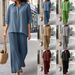 Women's Clothing Spring And Autumn New Cotton And Linen Solid Color Shirt Wide Leg Pants Two Piece Set_ecoleips.com