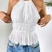 Sweet And Spicy Chiffon Solid Color Round Ruched Halter Neck Women's New Design Backless Tie-Up Top_ecoleips.com
